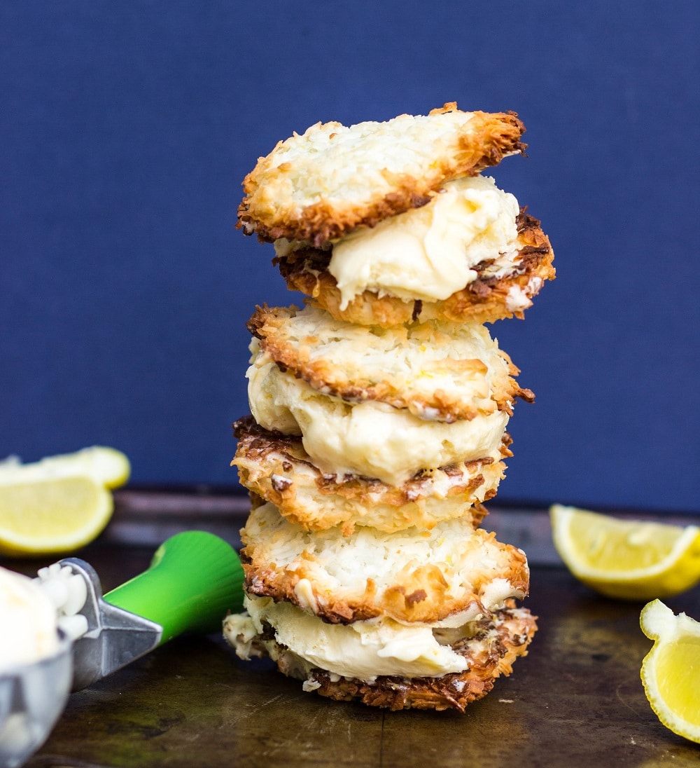 Coconut & Lemon Macaroon Ice Cream Sandwiches {gf} - She Likes Food