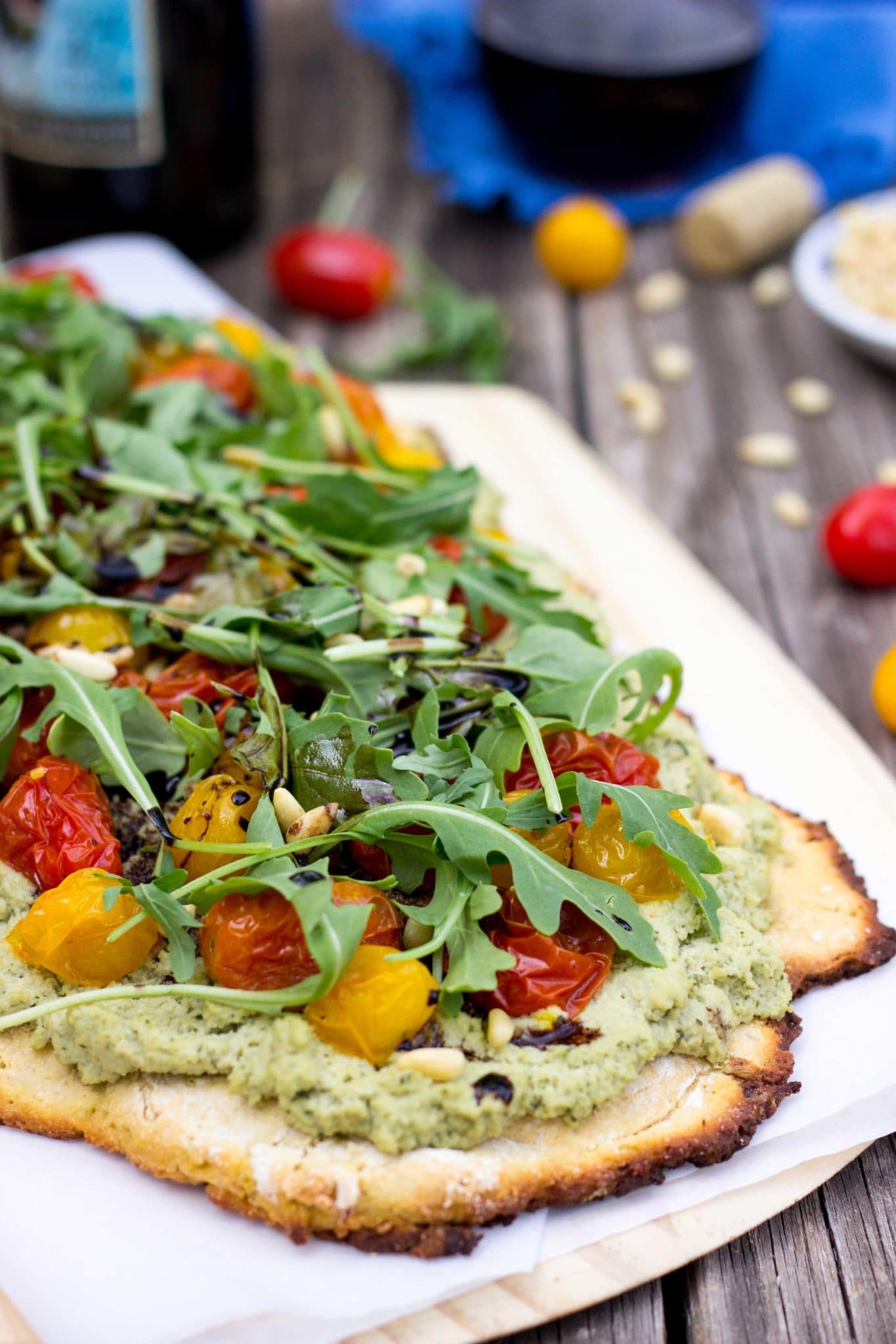 Basil Roasted Garlic Ricotta Pizza with Roasted Cherry Tomatoes