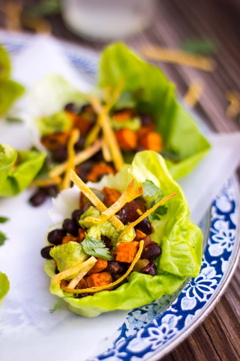 Sweet Potato & Black Bean Lettuce Wraps with Crispy Tortilla Strips ...