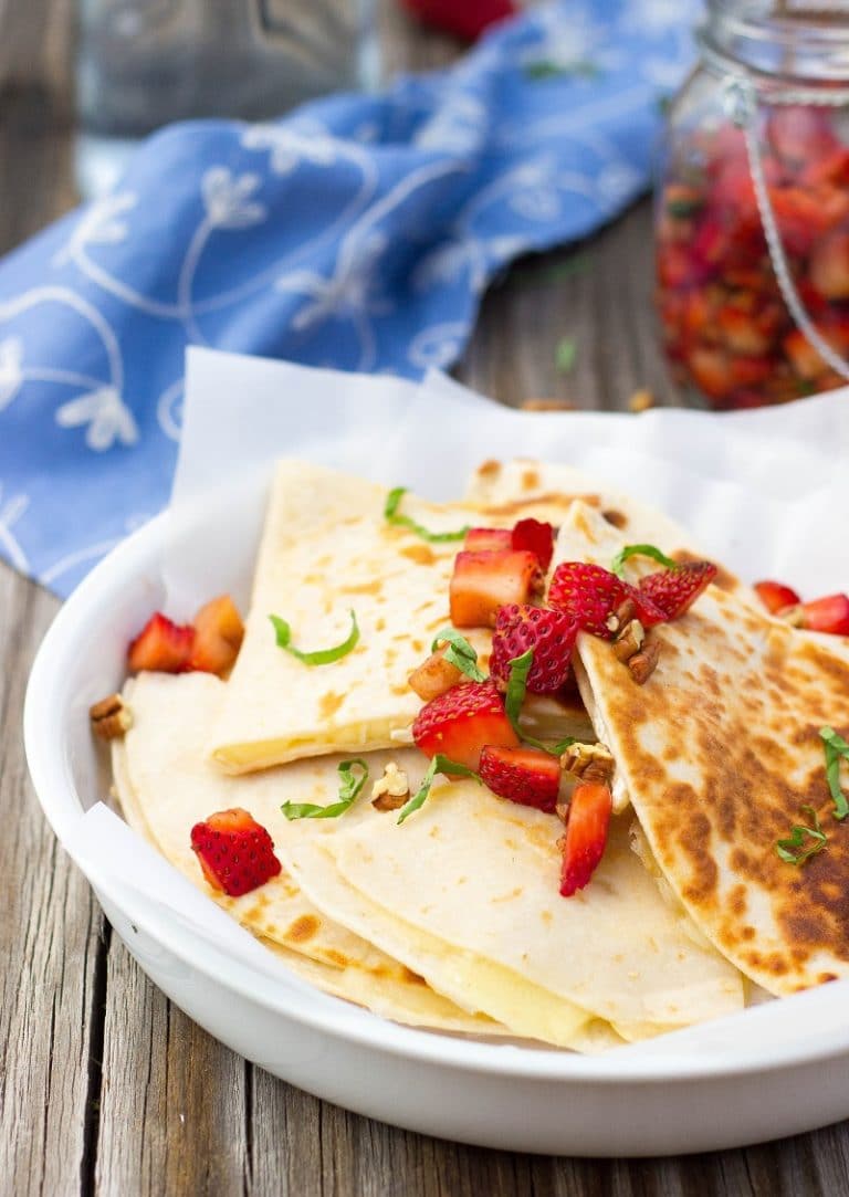 Brie Cheese Quesadillas with Strawberry Salsa - She Likes Food