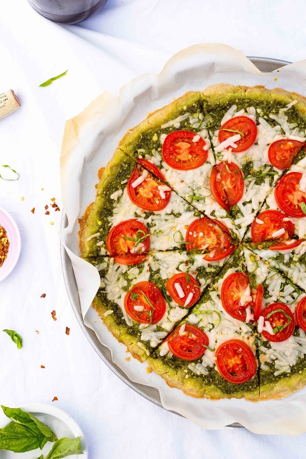 Pesto Pizza With Roma Tomatoes Gluten Free Vegan She Likes Food