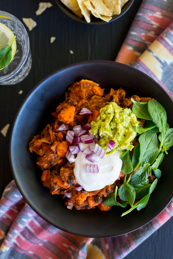 One-Pot, Stove Top Sweet Potato & Black Bean Chopped 