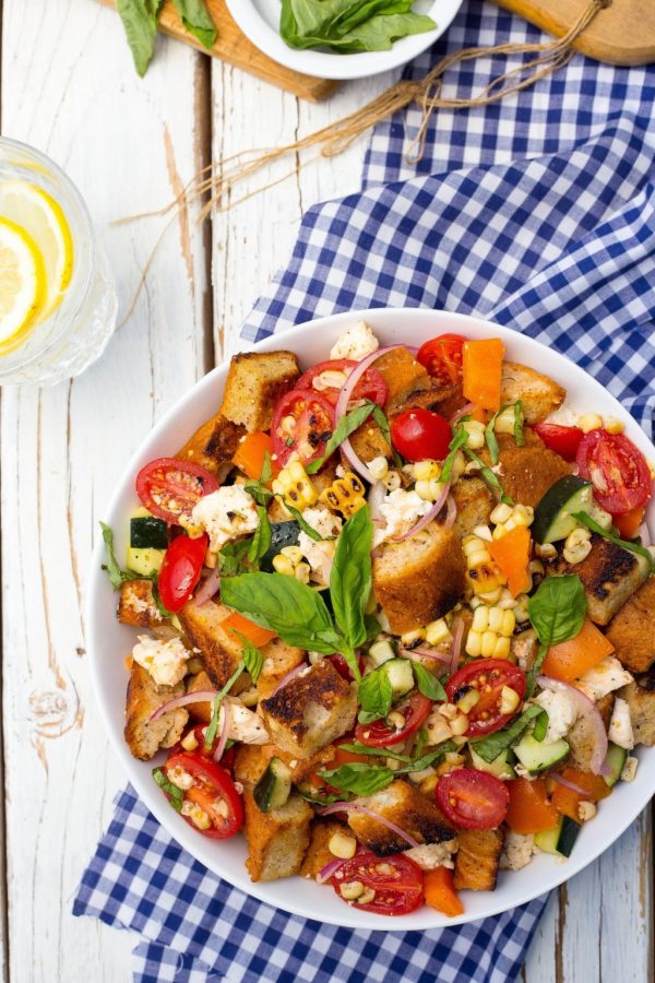 Summer Panzanella Salad with Grilled Corn - She Likes Food