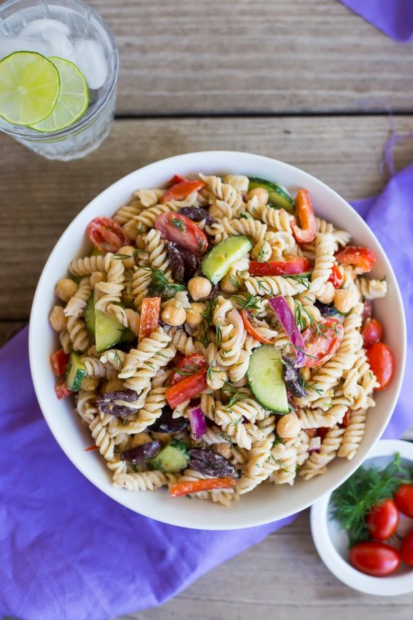 Creamy Tahini Greek Pasta Salad - She Likes Food