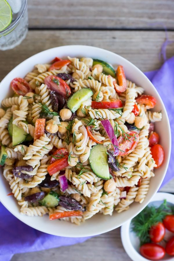 Creamy Tahini Greek Pasta Salad - She Likes Food