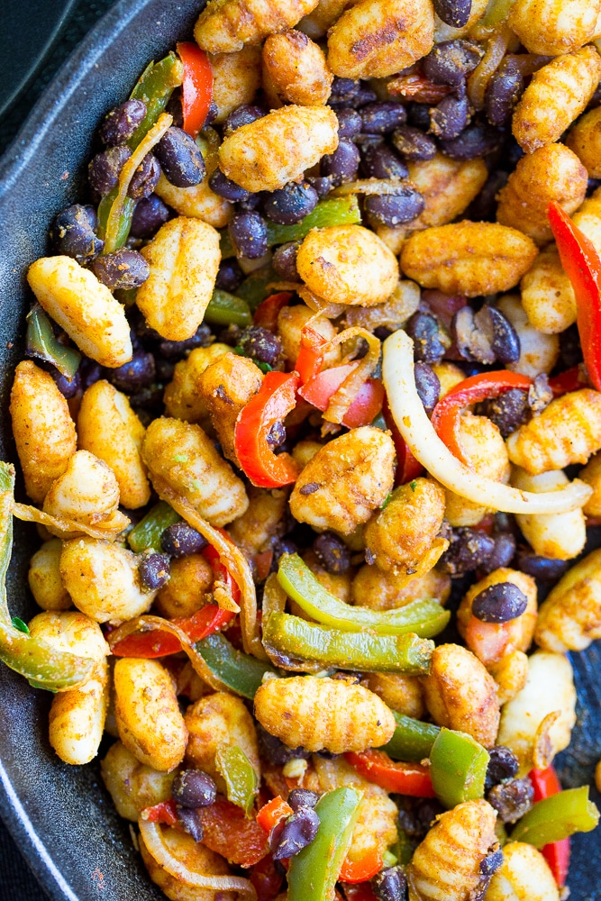 Fajita Gnocchi Skillet with Avocado Salsa - She Likes Food