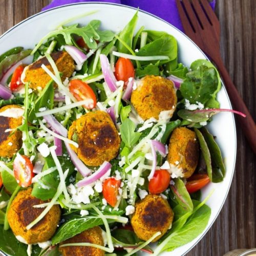 Roasted Carrot Falafel Salad with Citrus Tahini Dressing - She Likes Food