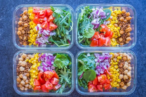 Chickpea and Lentil Taco Salad Meal Prep Bowls - She Likes Food