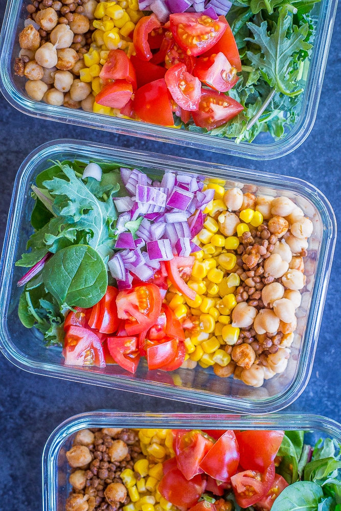 Chickpea and Lentil Taco Salad Meal Prep Bowls - She Likes Food