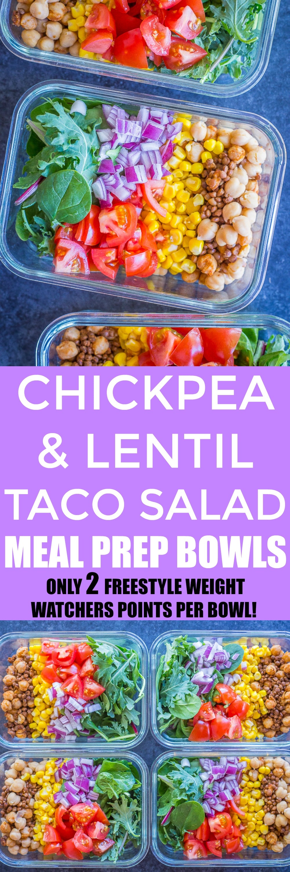 Chickpea and Lentil Taco Salad Meal Prep Bowls - She Likes Food