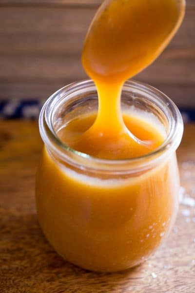 Easy Vegan Caramel Sauce with Tahini and Maple Syrup - She Likes Food