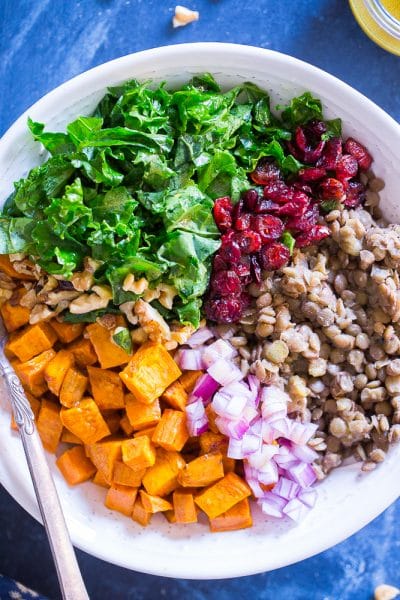 Kale Salad with Sweet Potato and Lentils - She Likes Food