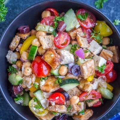 Greek Chopped Salad with Crispy Pita - She Likes Food