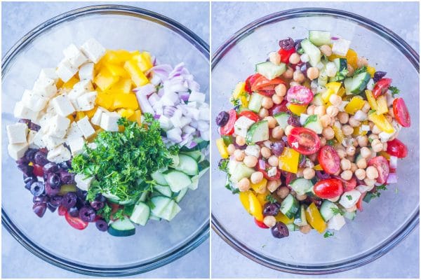 Greek Chopped Salad with Crispy Pita - She Likes Food