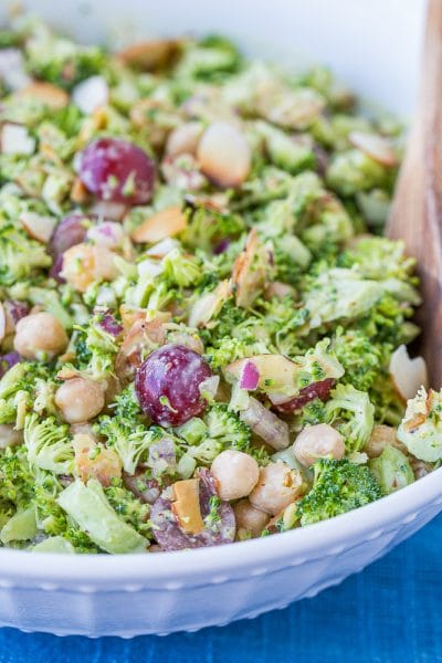 Creamy Broccoli Salad with Curry Tahini Dressing - She Likes Food