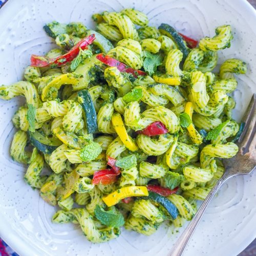 Pesto Pasta with Summer Vegetables - She Likes Food