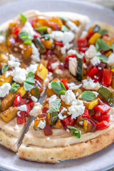 Hummus Flatbread with Balsamic Vegetables - She Likes Food