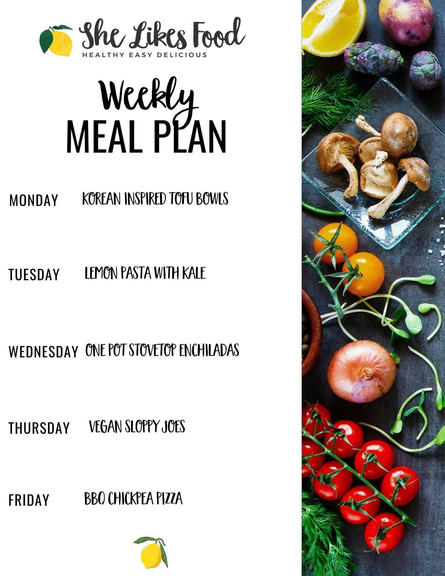 Weekly Vegetarian Meal Plans - She Likes Food