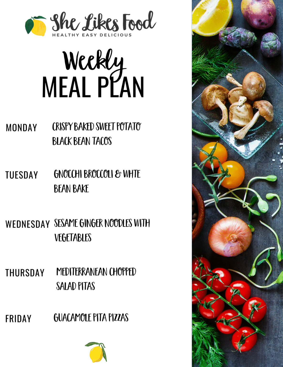 Weekly Vegetarian Meal Plans - She Likes Food