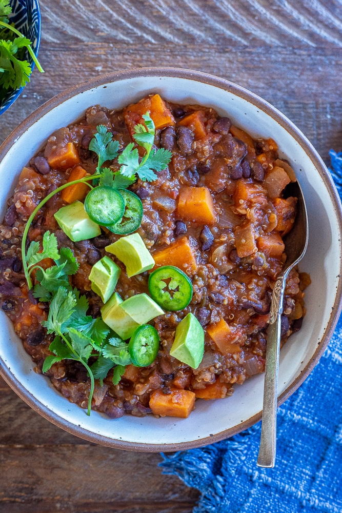 Instant Pot Chili with Beans, Tempeh, and Sweet Potatoes Recipe