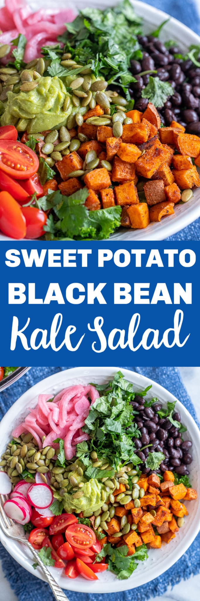 Roasted Sweet Potato and Black Bean Kale Salad - She Likes Food