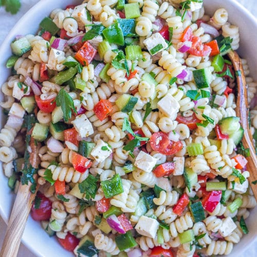 Easy Vegetarian Pasta Salad - She Likes Food