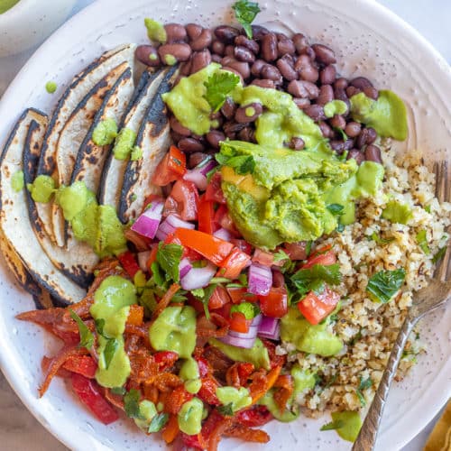 Vegan Fajita Bowls with Avocado Sauce - She Likes Food