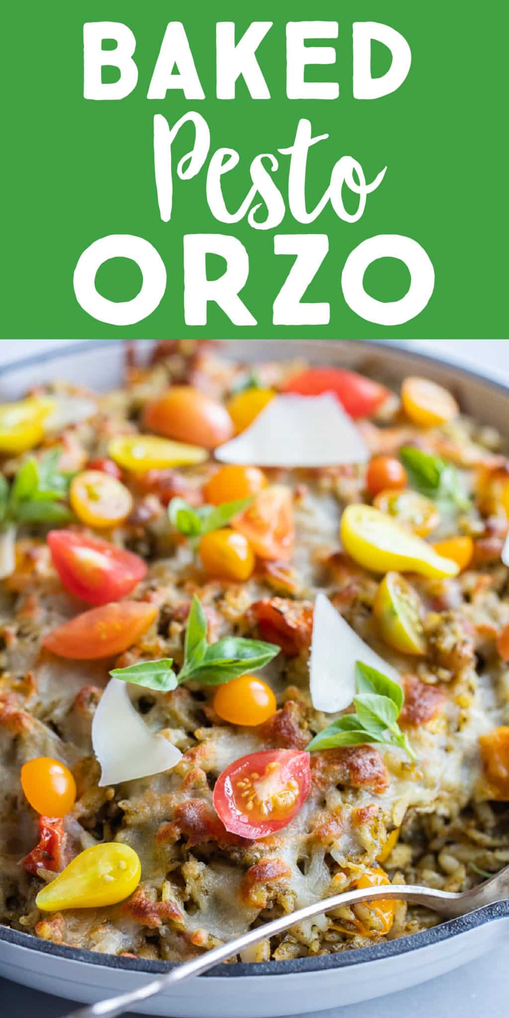 Baked Pesto Orzo with Cherry Tomatoes and Feta Cheese - She Likes Food