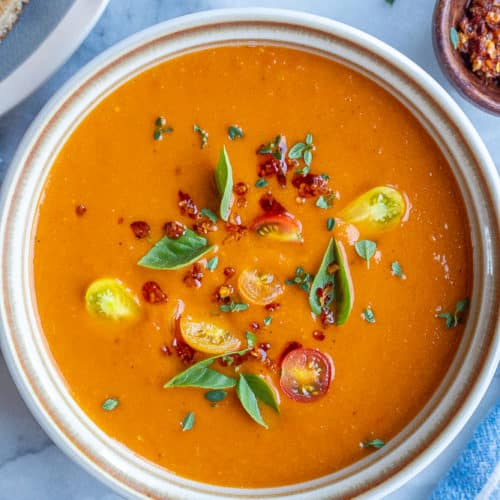 Easy Sheet Pan Tomato Soup with Basil - She Likes Food