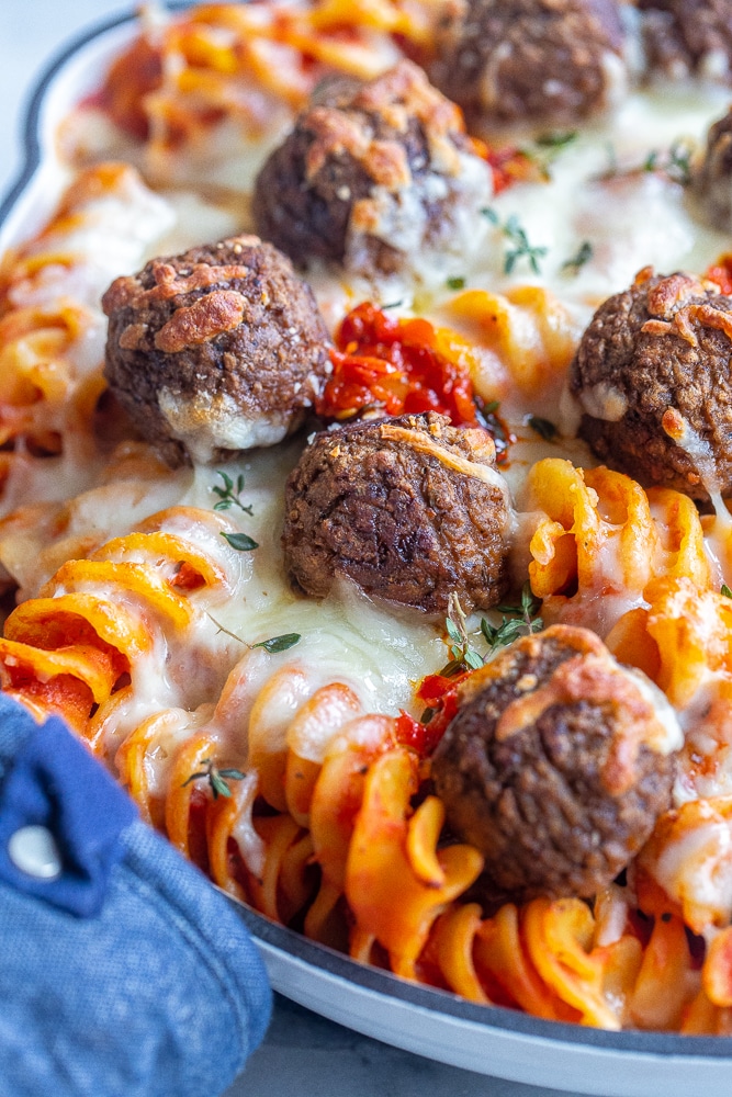 Spicy Baked Pasta with Vegetarian Meatballs - She Likes Food