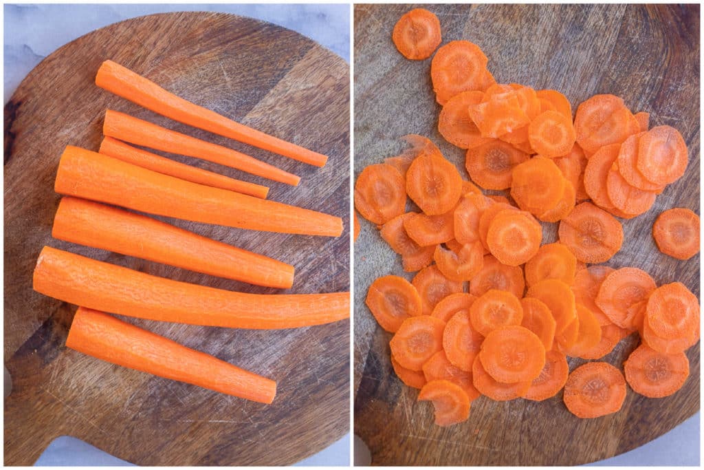 shows how to cut the carrots into thin rings 