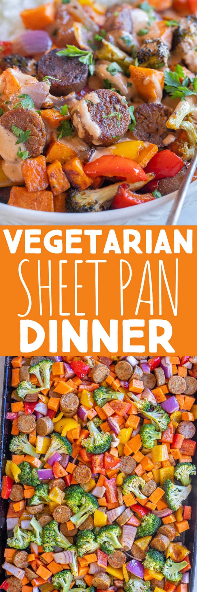 Vegetarian Sheet Pan Dinner with BBQ Tahini Sauce - She Likes Food