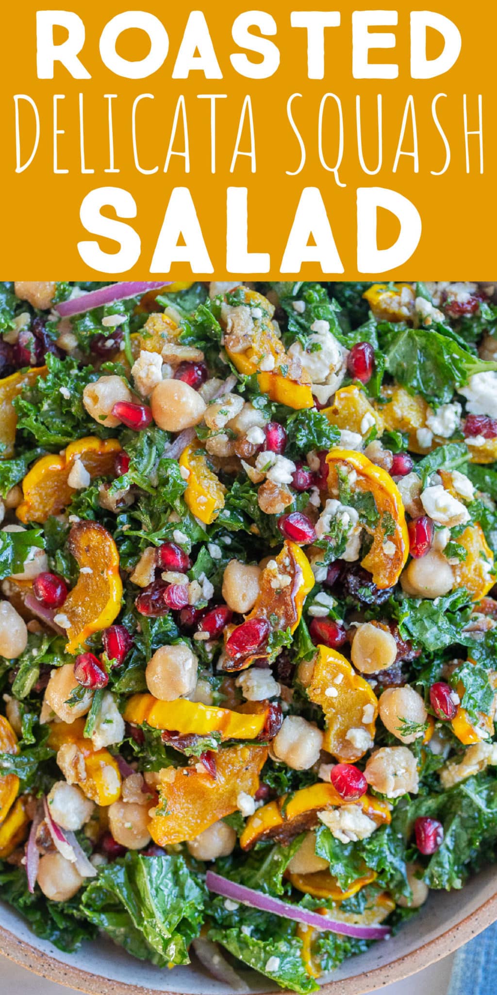 Roasted Delicata Squash Salad with Kale and Chickpeas - She Likes Food