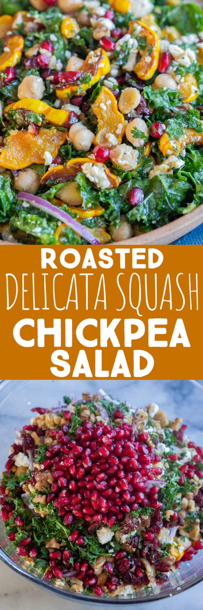 Roasted Delicata Squash Salad with Kale and Chickpeas - She Likes Food