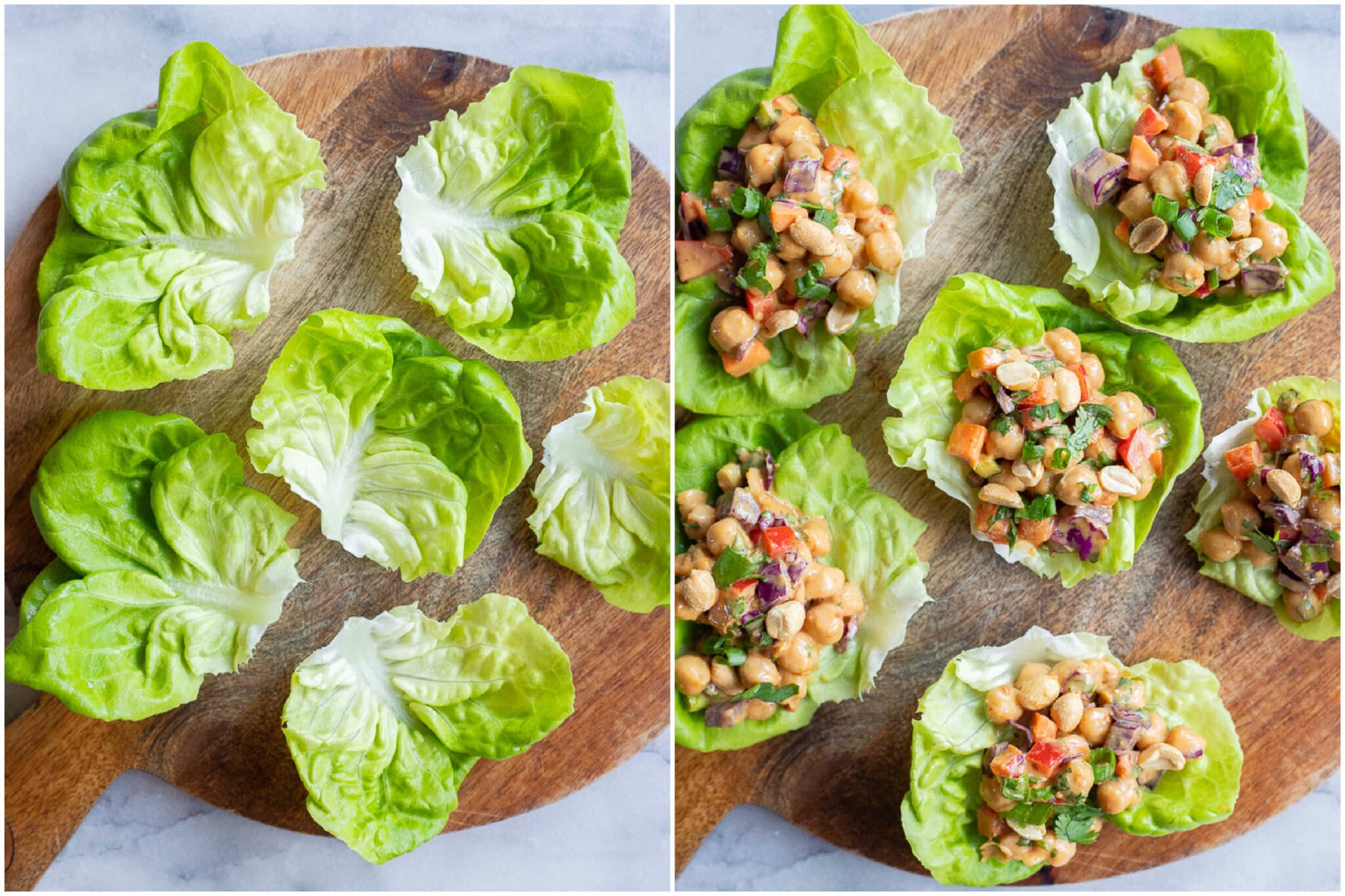 showing how to assemble and fill the lettuce wraps