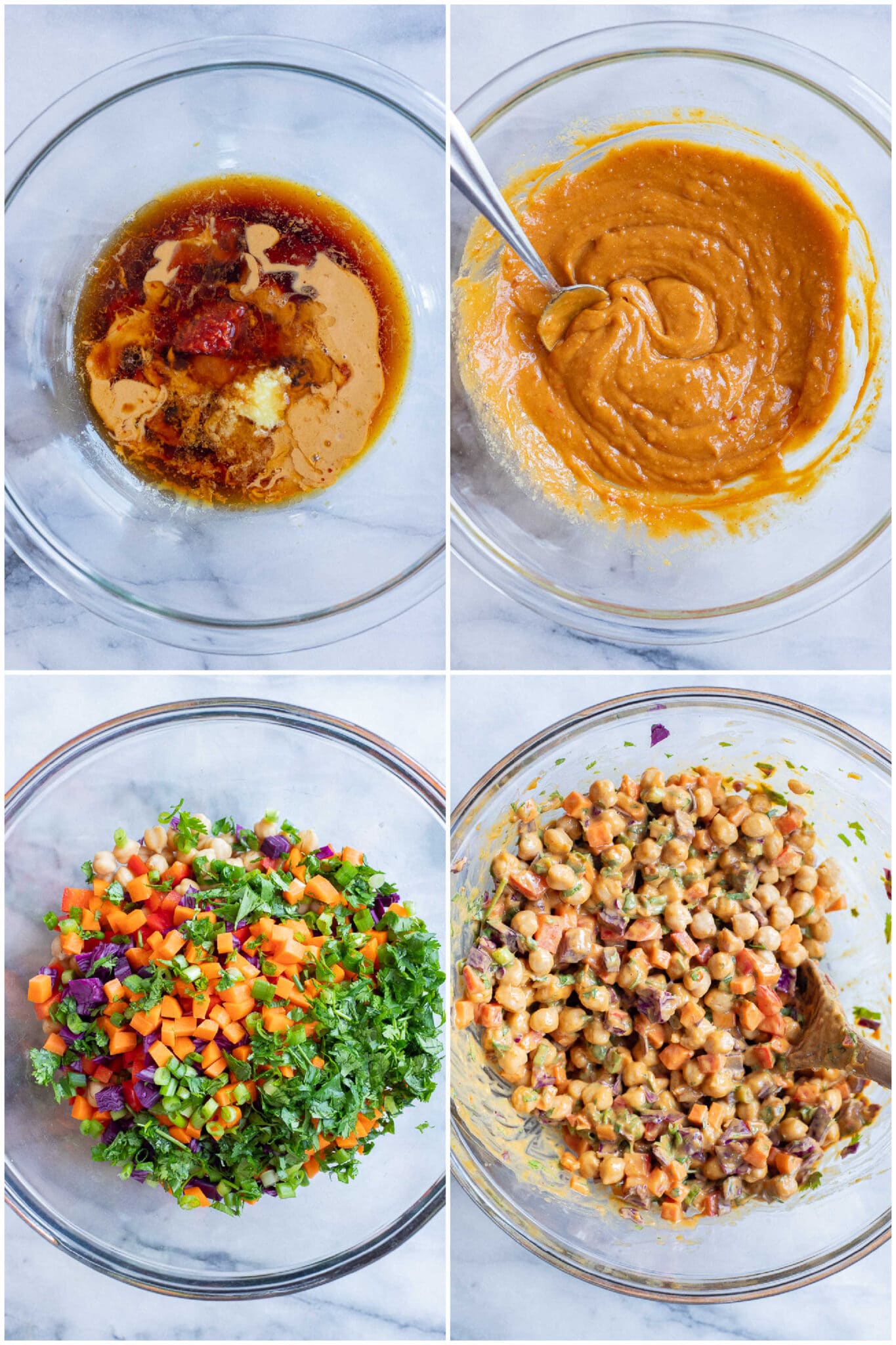 showing how to make the peanut sauce and Asian inspired chickpea salad