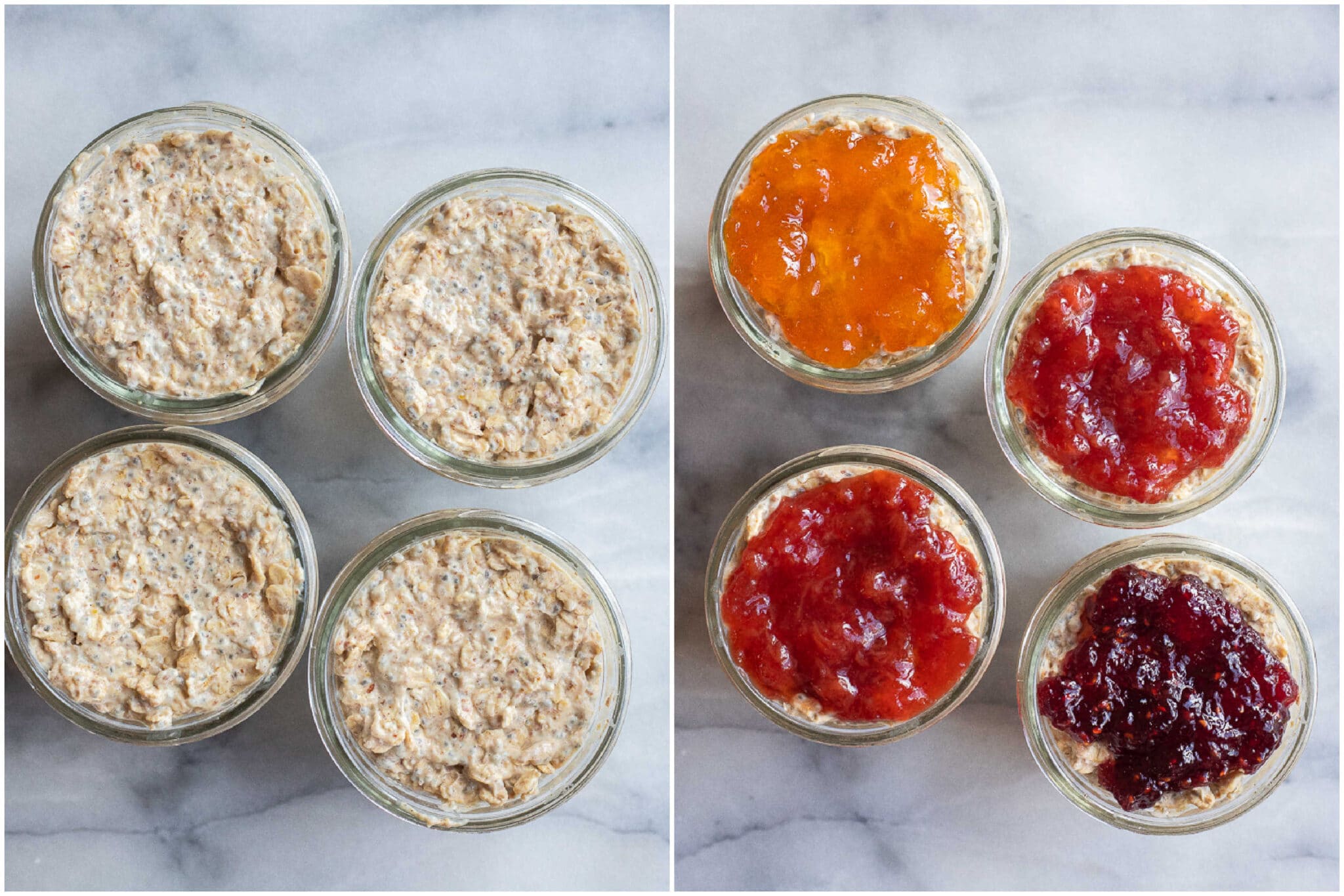 peanut butter overnight oats topped with jelly