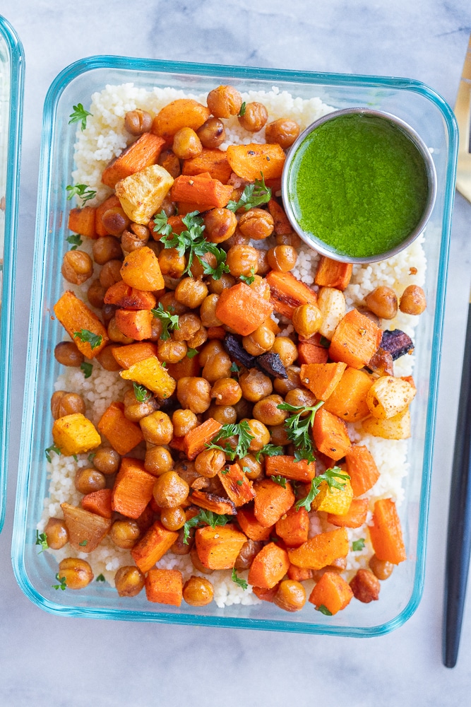 Roasted Carrot Couscous Bowls with Lemon Parsley Tahini Sauce