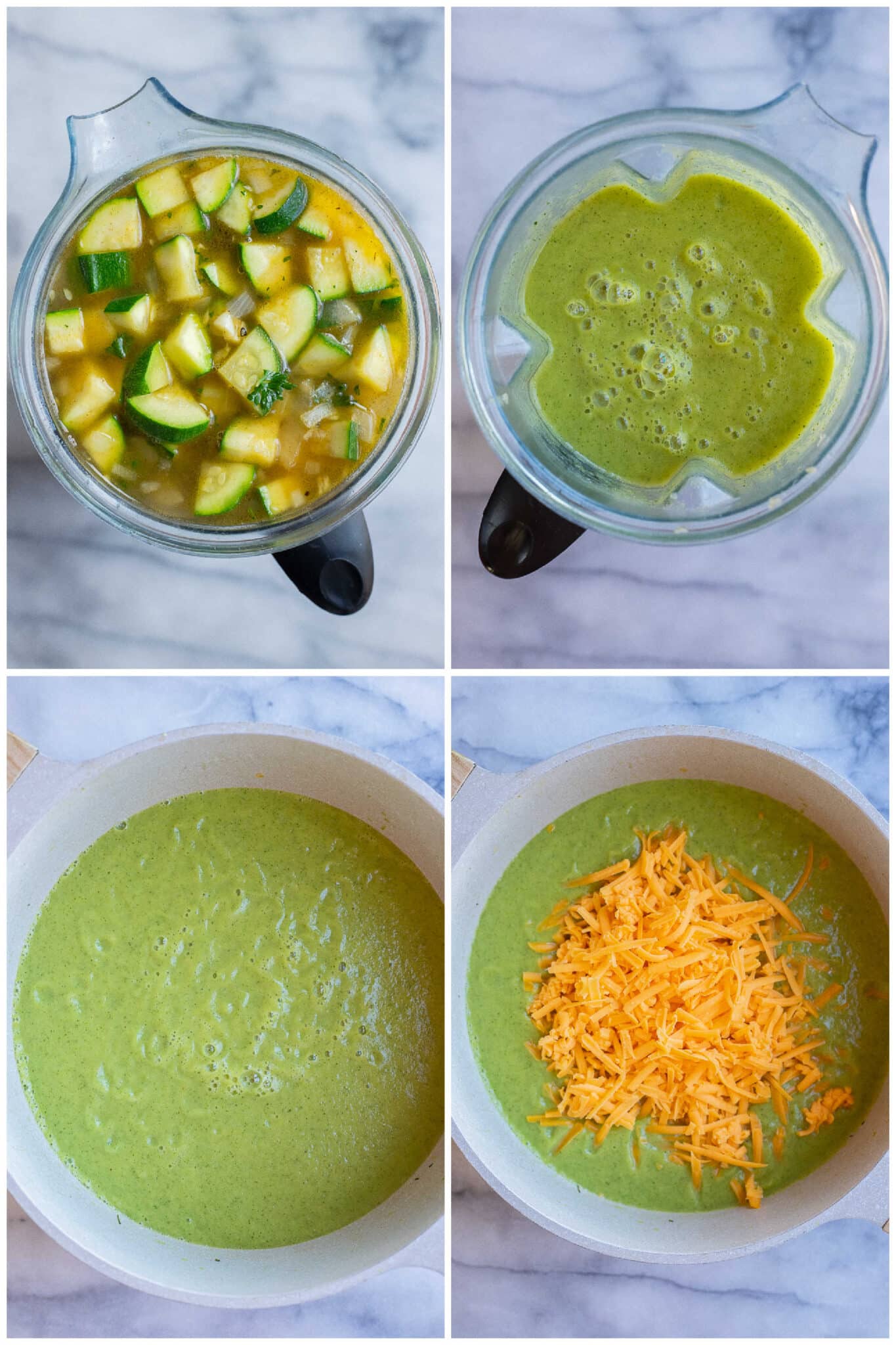 showing how to making creamy zucchini soup with a blender