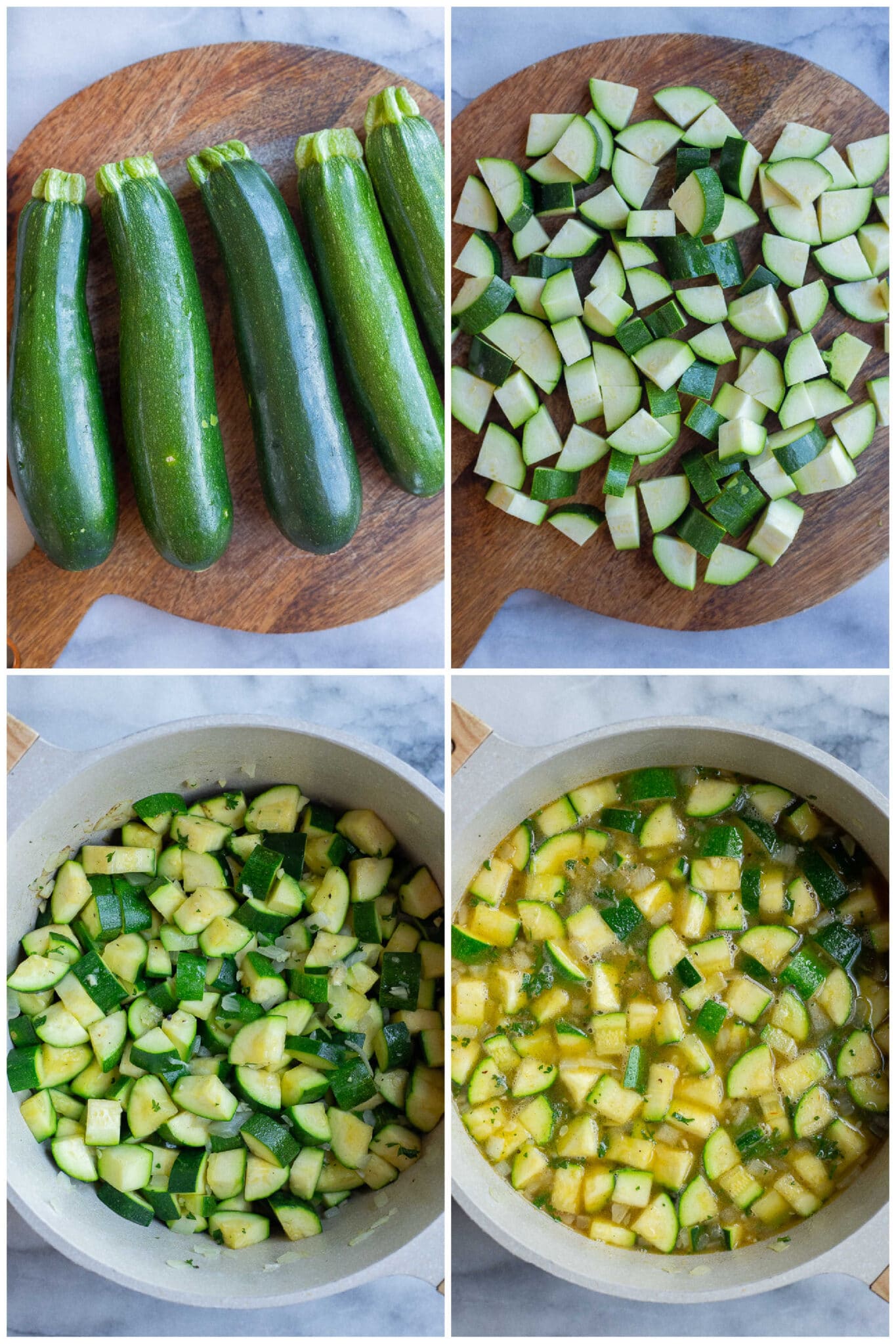 showing how to cut up zucchini to make this cheesy zucchini soup