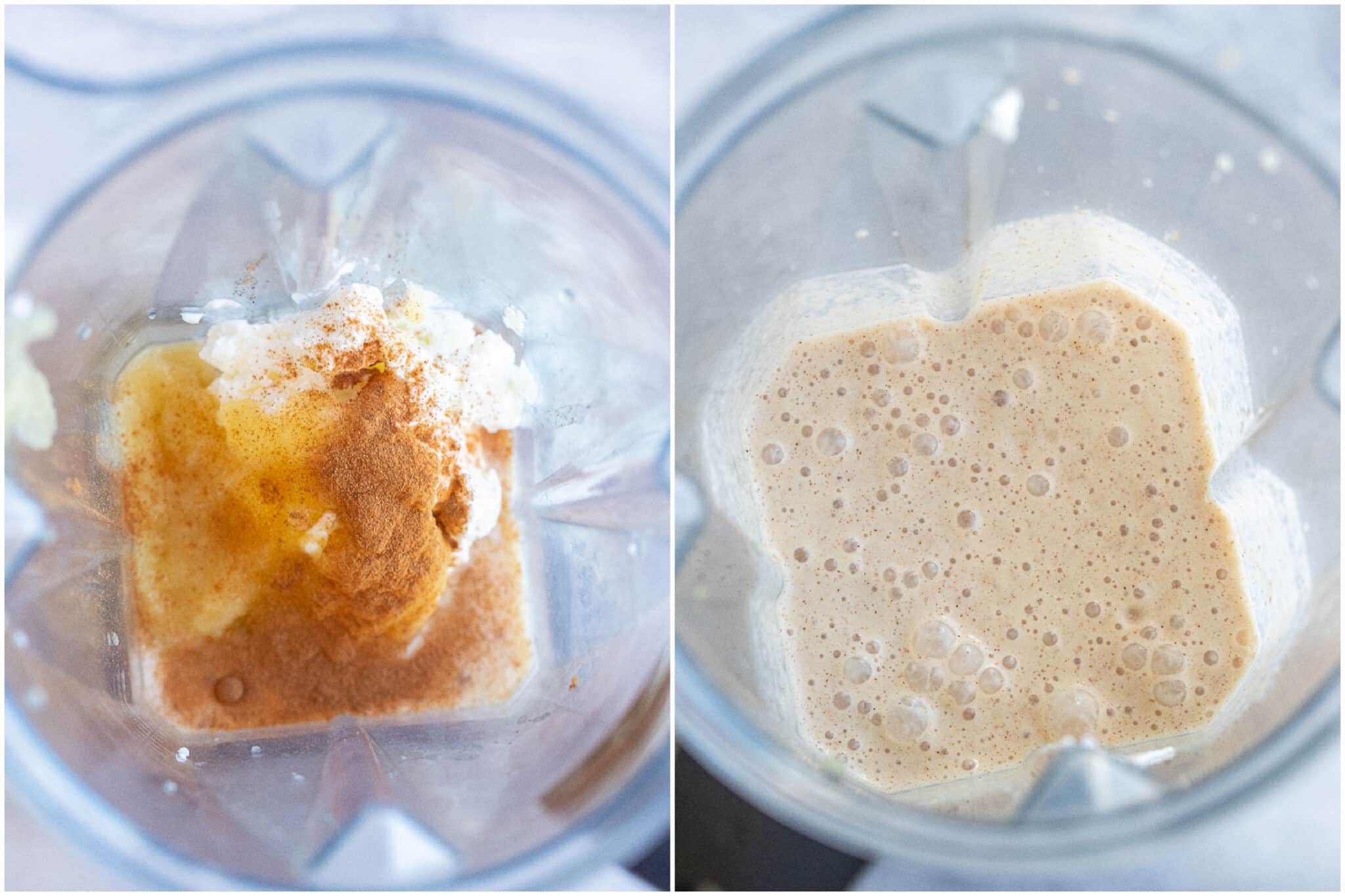 yogurt based apple smoothie recipe being made in a blender