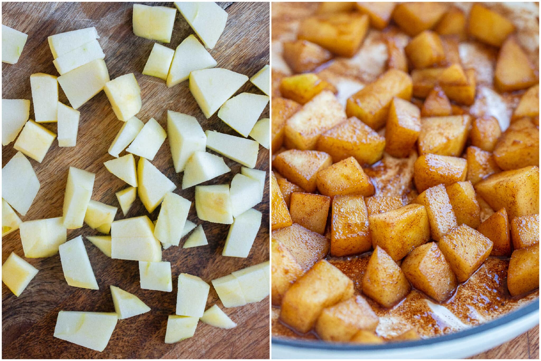 showing how to make caramelized apples in a pan