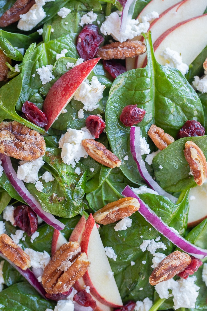 close up of this holiday spinach salad