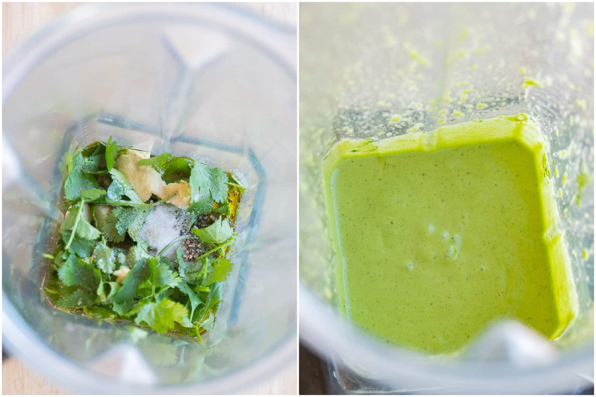 showing how to make the cilantro lime dressing in a blender