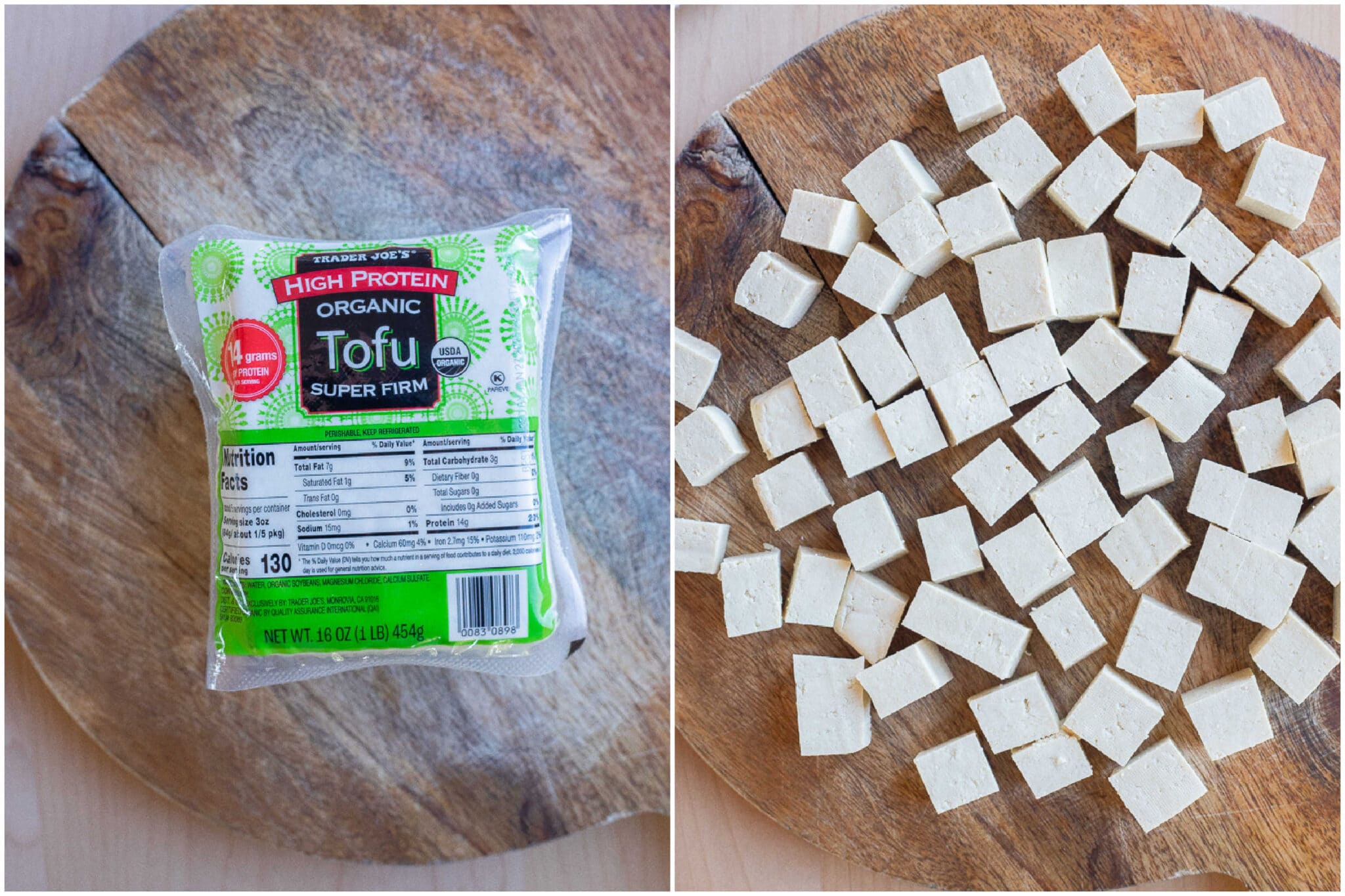 showing how to dice up the super firm high protein tofu