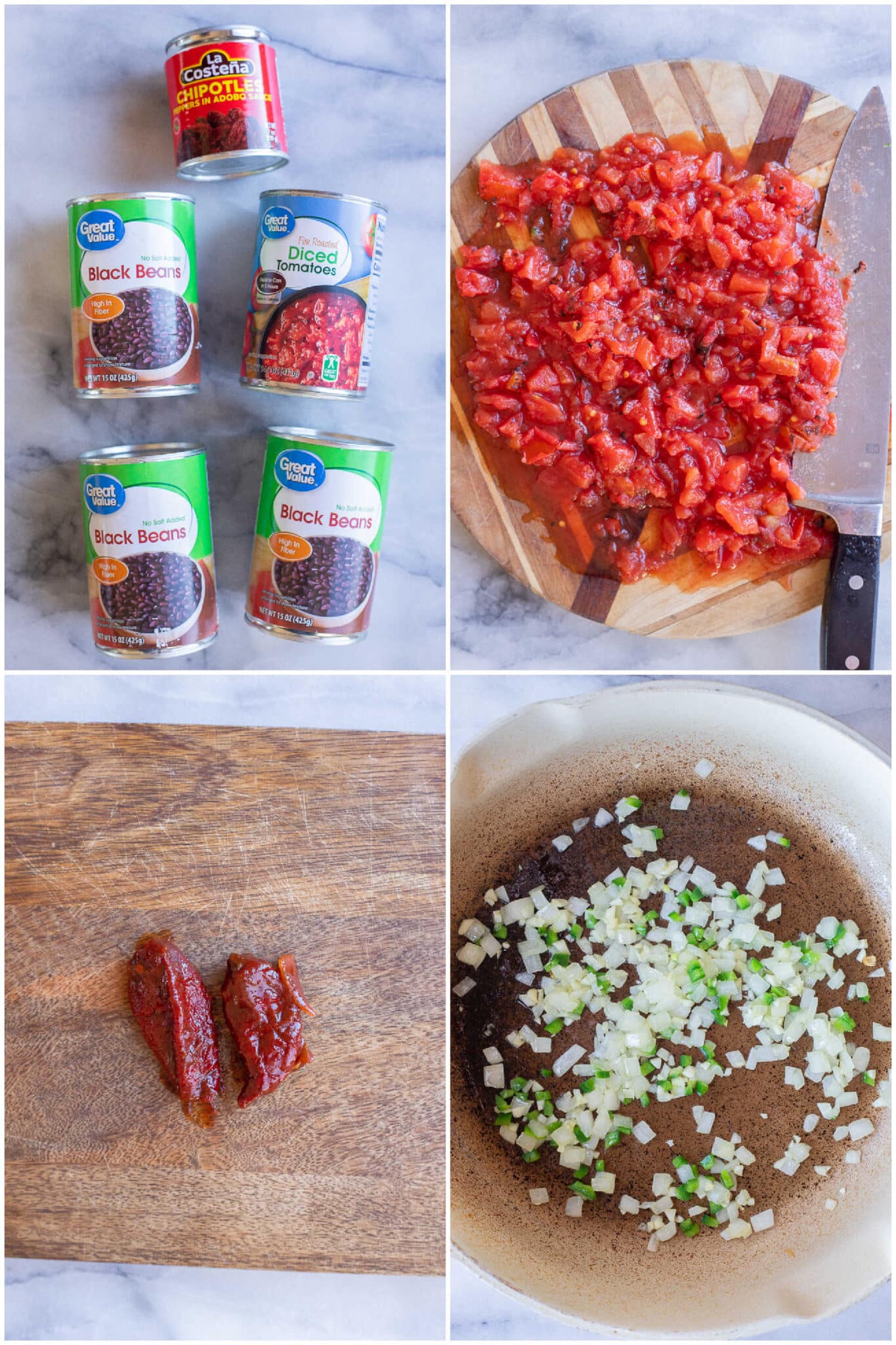 showing all the ingredients needed to make these spicy chipotle black beans