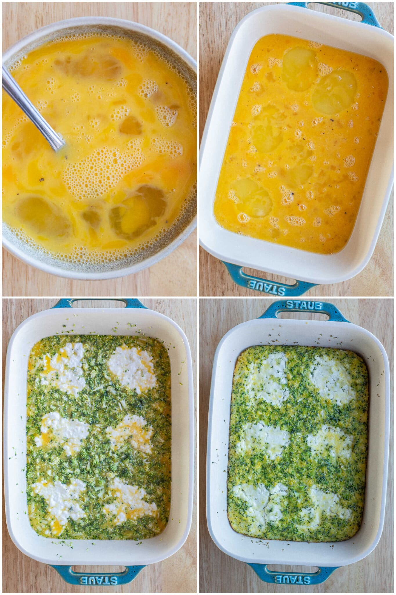 showing how to make this broccoli cottage cheese egg bake