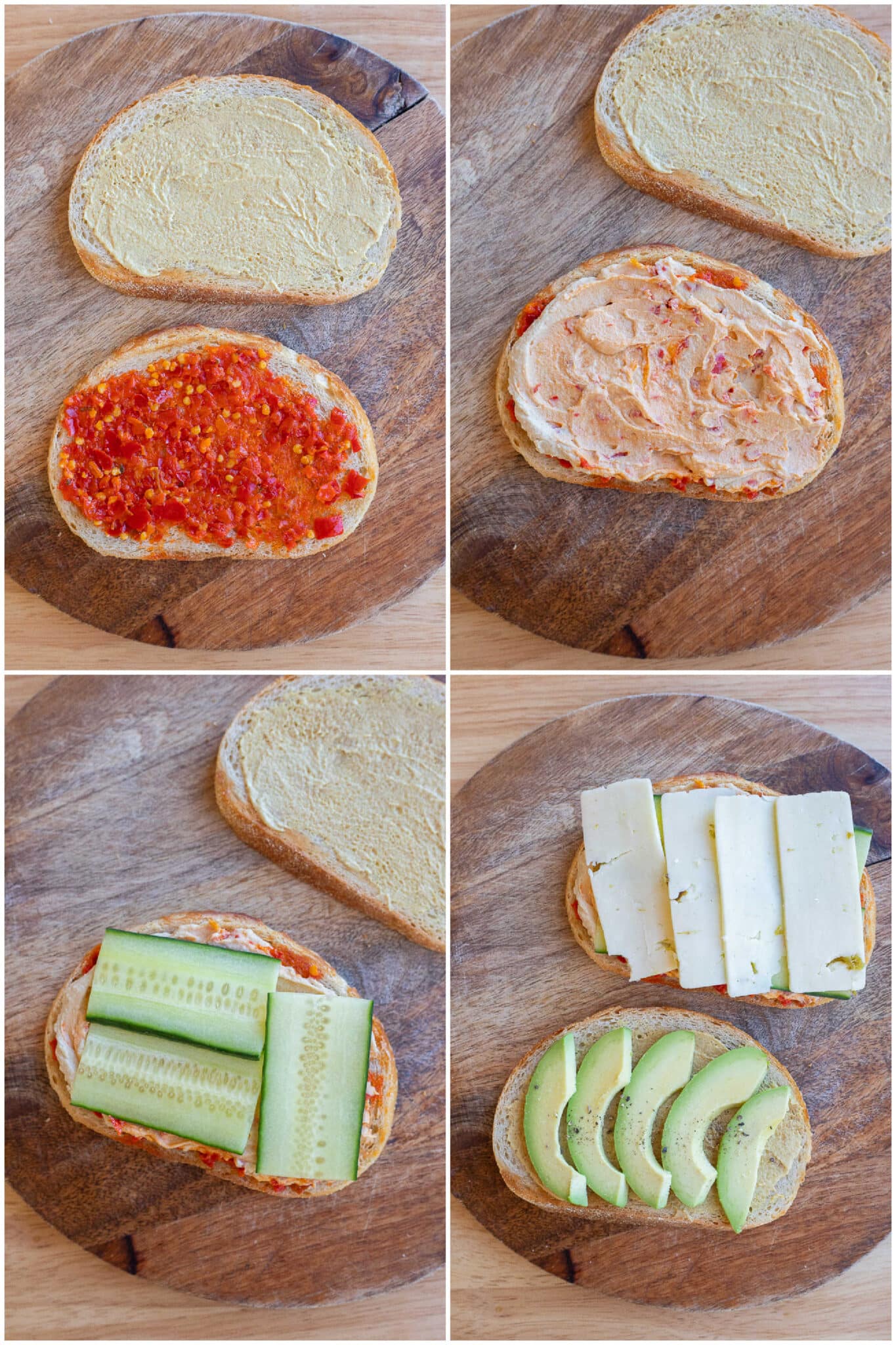 showing how to assemble these easy vegetarian sandwiches