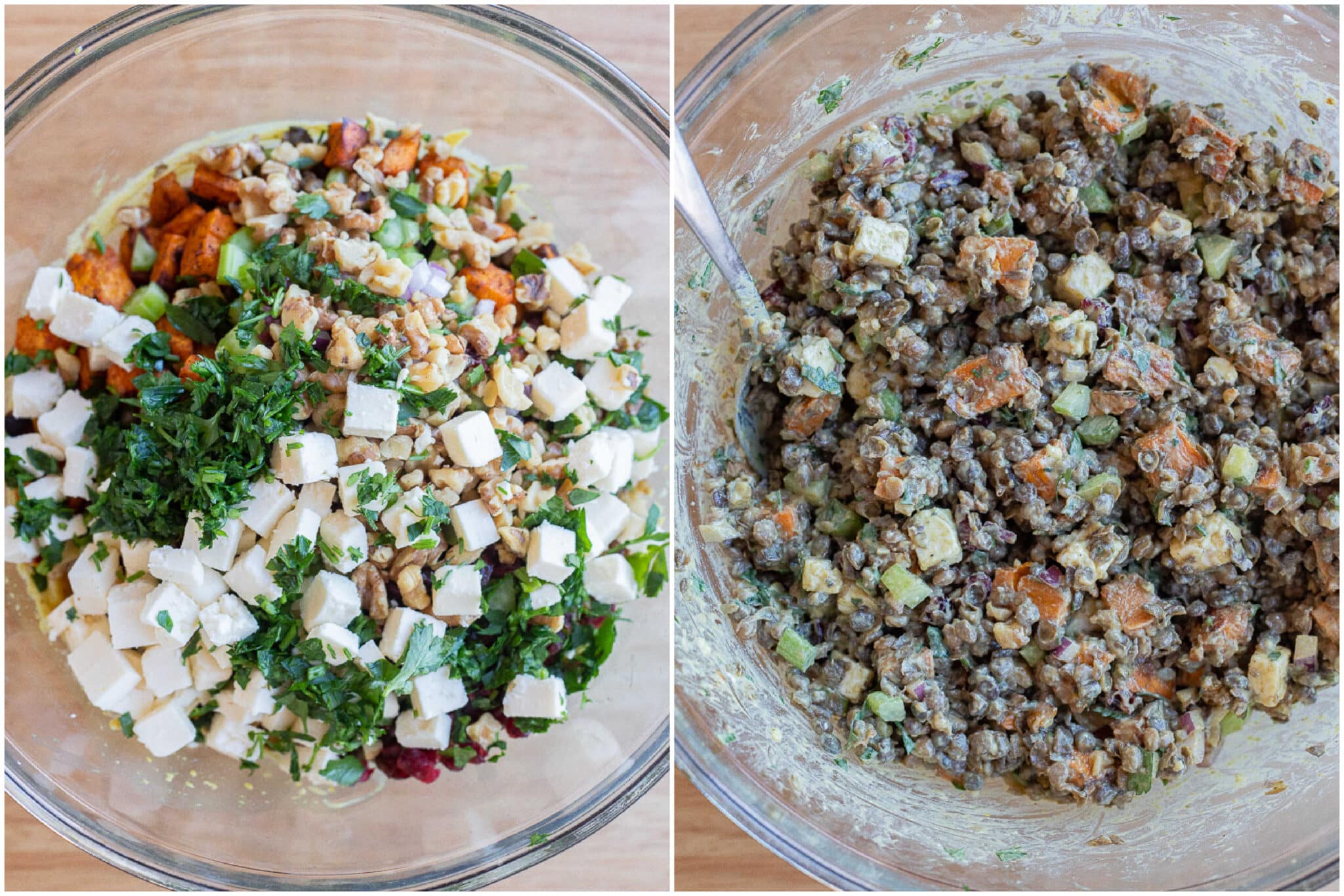 curry lentil salad mixed up in a bowl