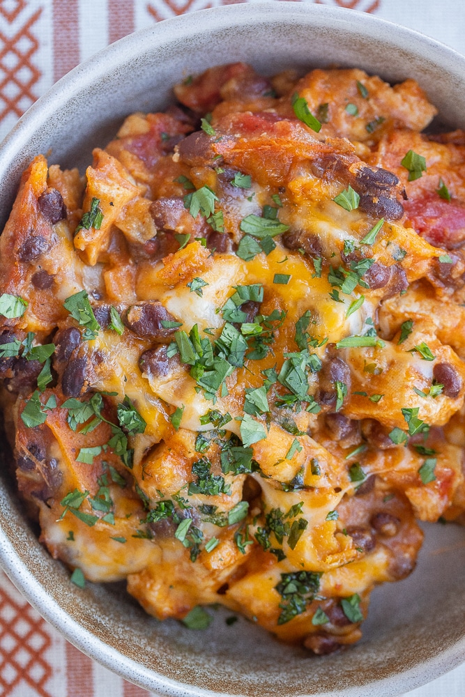 Excessive-Protein Tofu and Black Bean Enchilada Skillet